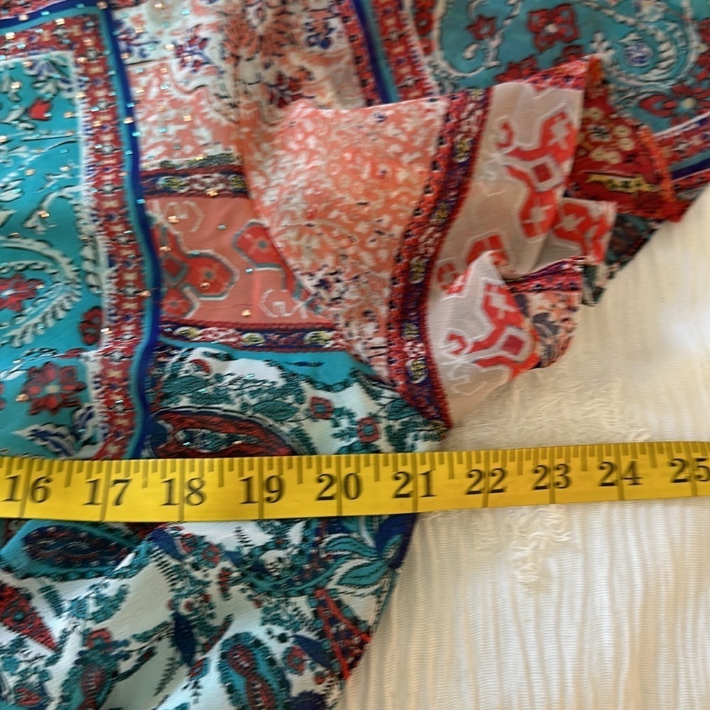One World Woven Chiffon Ruffle Mixed Patchwork Knit Lined Midi Dress Women's XL - Picture 9 of 10